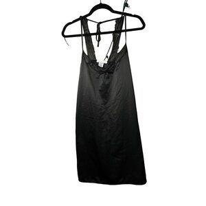 Linea Donatella Black Satiny Chiffon Lace Nightgown Sexy Womens Small Slip Dress